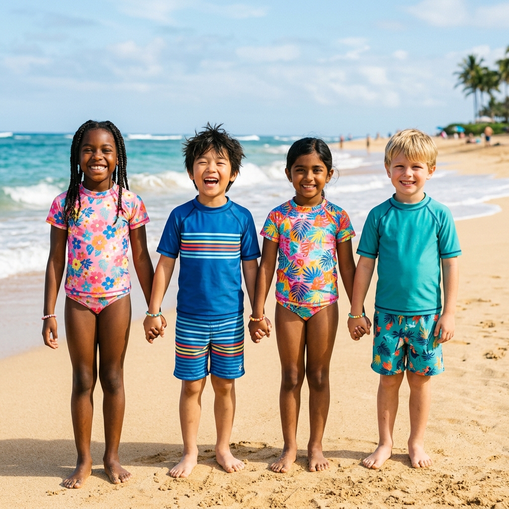 Kids in custom matching swimwear